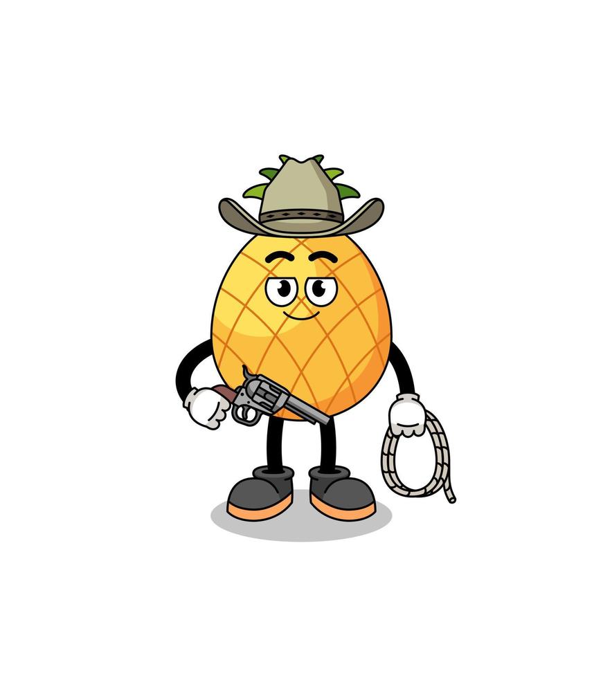 mascotte de personnage d'ananas en tant que cow-boy vecteur