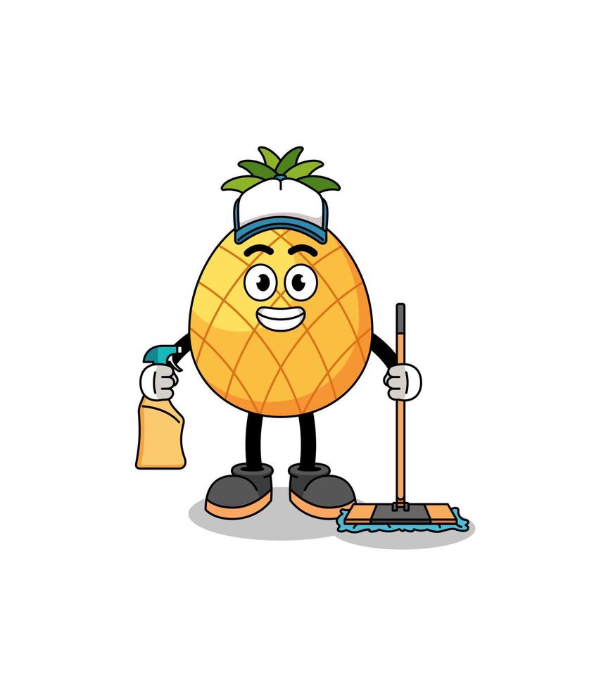 mascotte de personnage d'ananas en tant que service de nettoyage vecteur