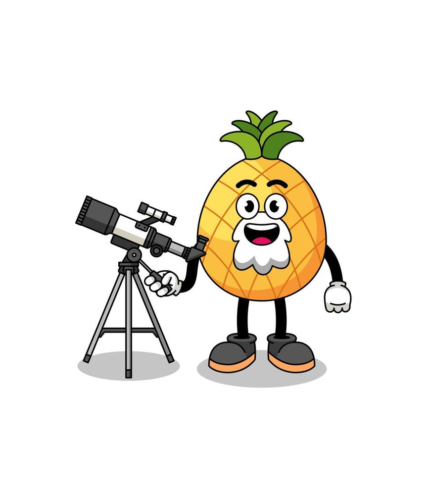 illustration de la mascotte d'ananas en tant qu'astronome vecteur