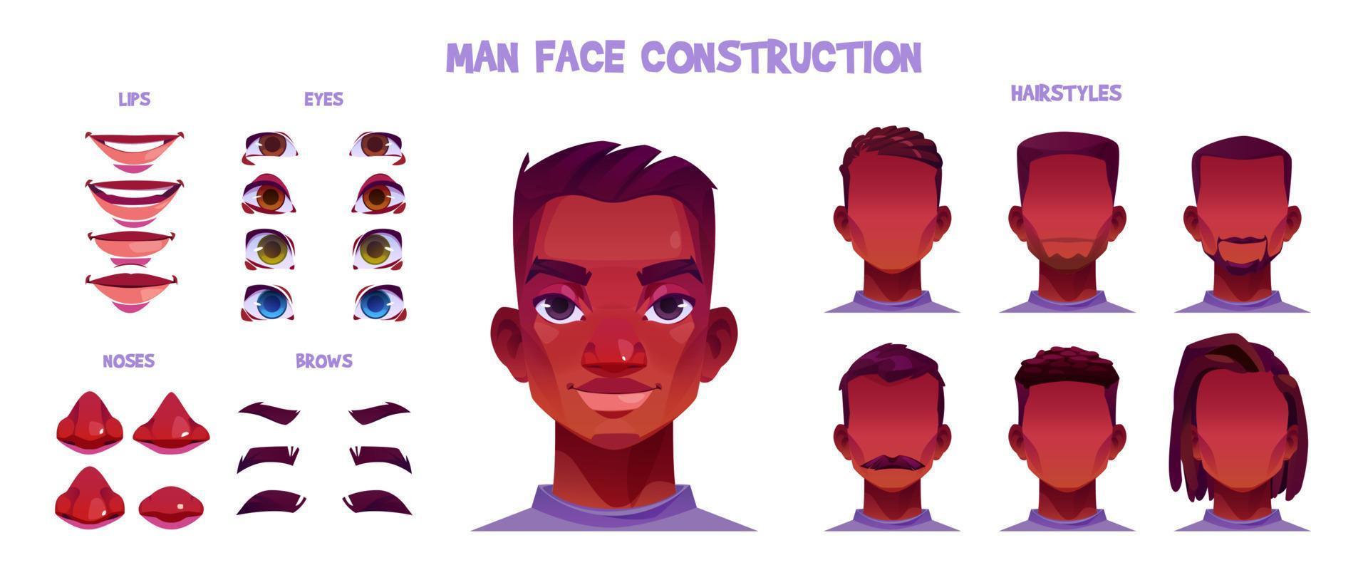 dessin animé de construction de visage d'homme afro-américain vecteur