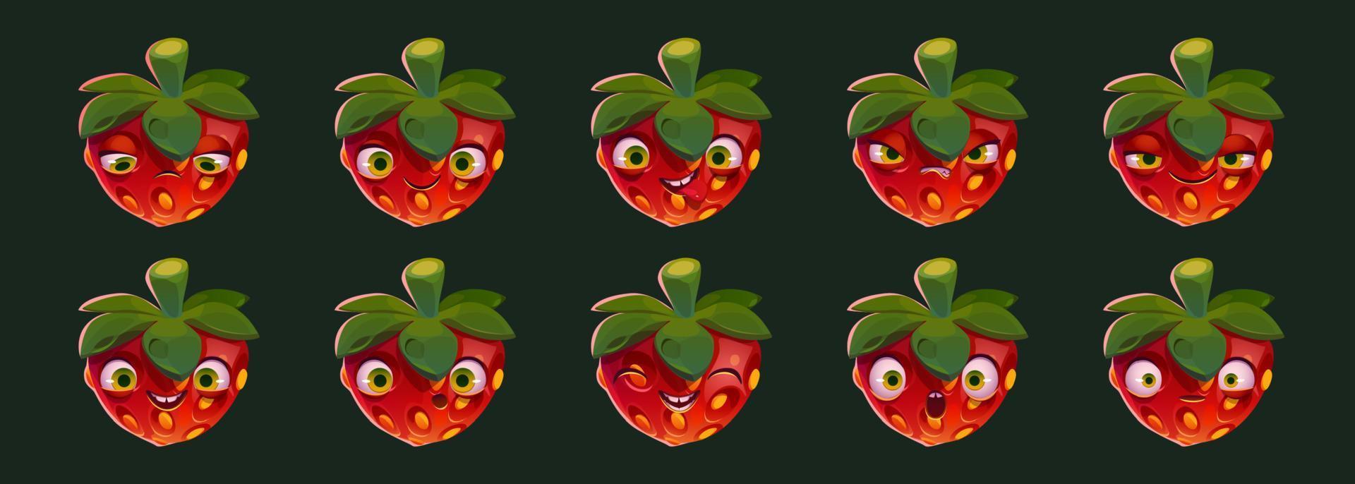 personnage drôle de fraise avec différentes émotions vecteur