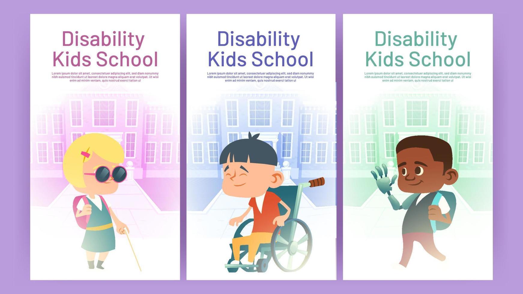 affiches de dessin animé d'école pour enfants handicapés, éducation vecteur