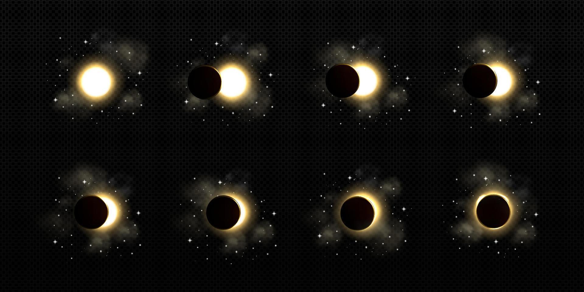 éclipse solaire ou lunaire avec différentes phases d'étoiles vecteur