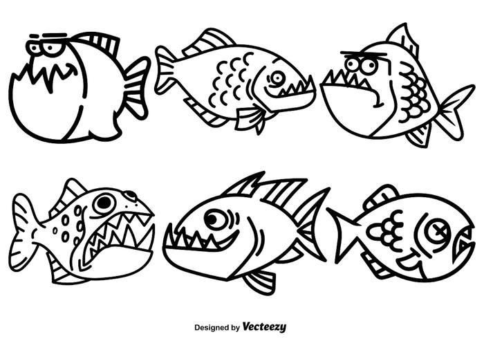 Ensemble de poissons piranha à dessin animé vecteur