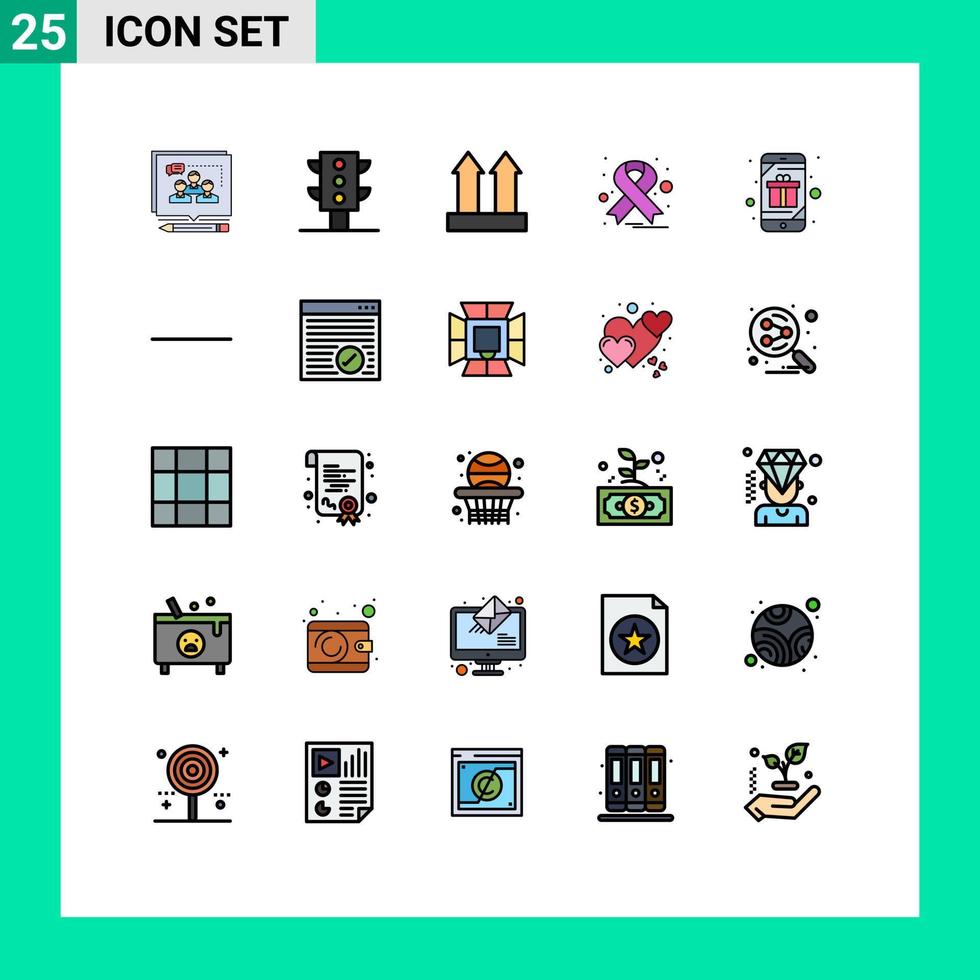 ligne remplie paquet de 25 symboles universels de concept mobile flèches ruban cancer éléments de conception vectoriels modifiables vecteur