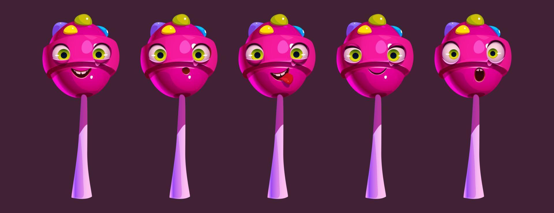 emoji de visage de personnage de sucette drôle, bonbon rose vecteur