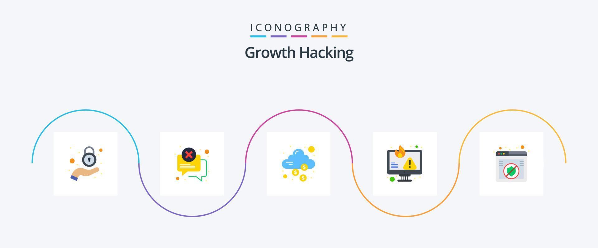 piratage d'un pack d'icônes plat 5, y compris le feu. Erreur. nuage. Les données. argent vecteur