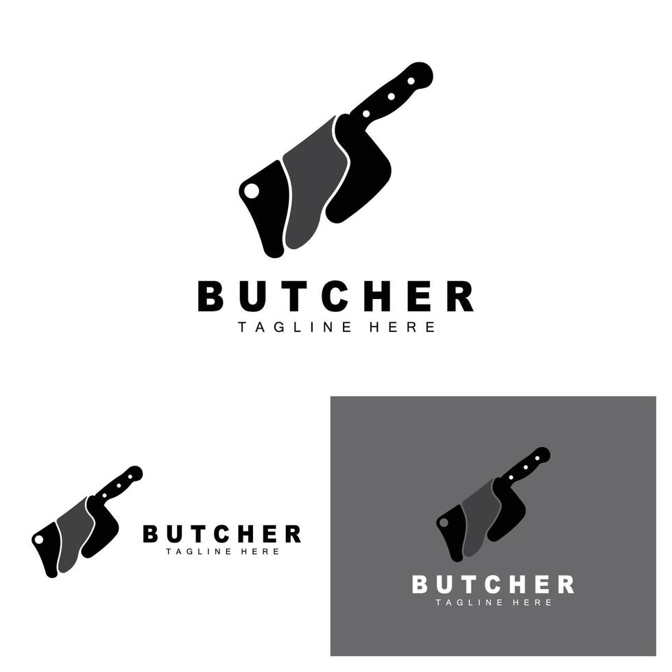création de logo de boucher, modèle vectoriel d'outil de coupe de couteau, conception d'illustration de marque de produit pour boucherie, ferme, boucherie