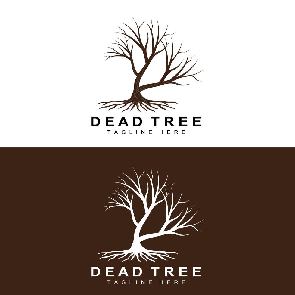 création de logo d'arbre, illustration d'arbre mort, coupe d'arbre sauvage, vecteur de réchauffement climatique, sécheresse de la terre, icônes de marque de produit