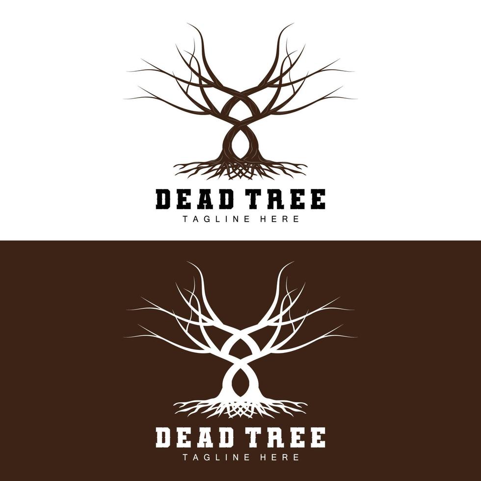 création de logo d'arbre, illustration d'arbre mort, coupe d'arbre sauvage, vecteur de réchauffement climatique, sécheresse de la terre, icônes de marque de produit