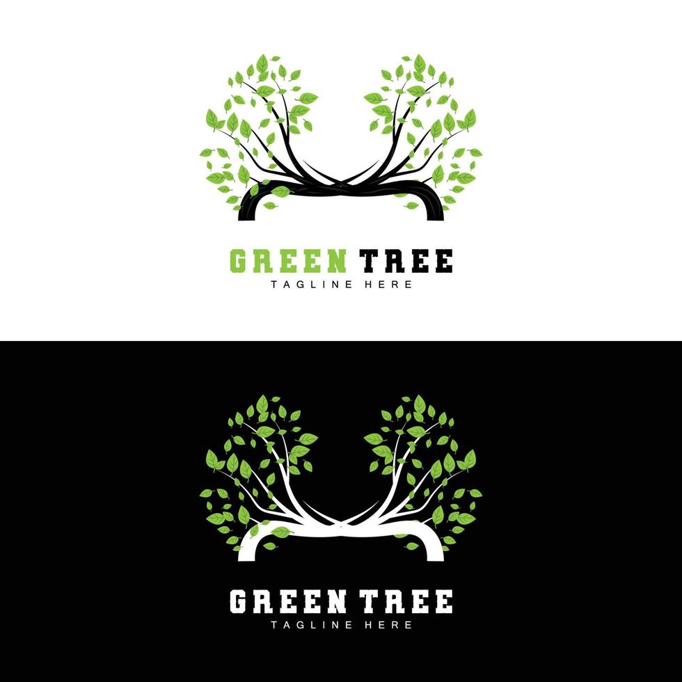 création de logo d'arbre vert, illustration de logo de bonsaï, vecteur de feuilles et de bois