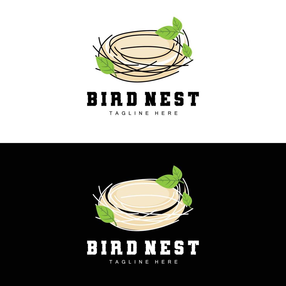 conception de logo de nid d'oiseau, vecteur de maison d'oiseau pour les oeufs, illustration de logo d'arbre d'oiseau
