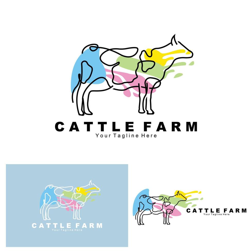 logo animal de vache, ferme bovine, conception d'illustration d'animaux de ferme laitière vecteur