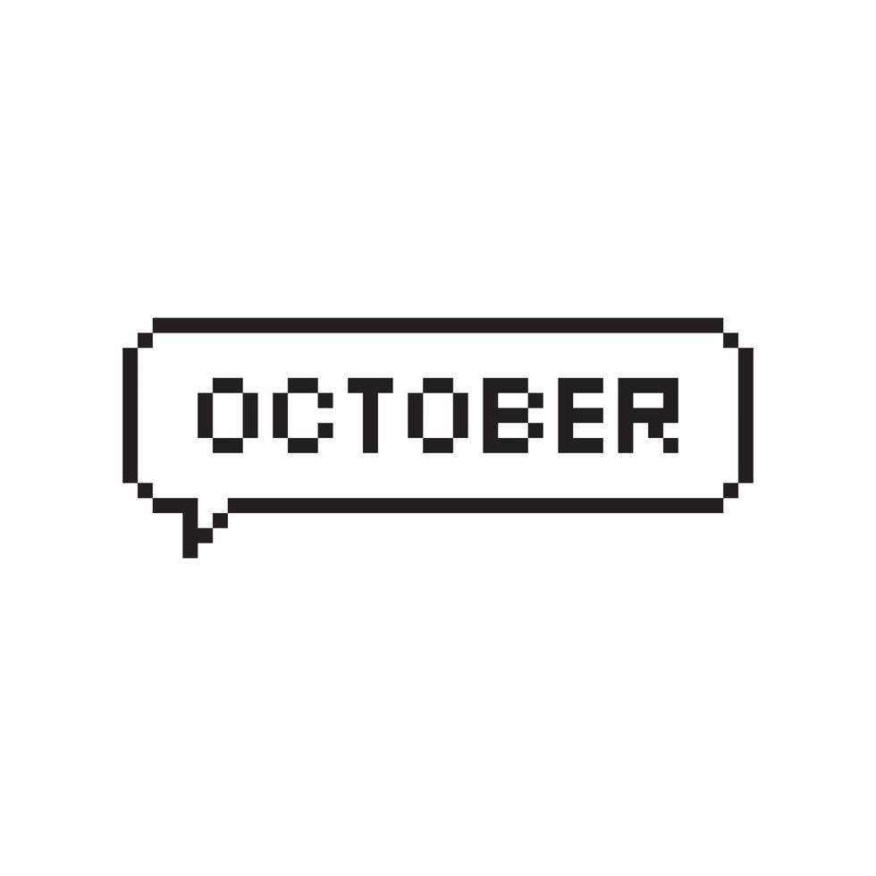 mois d'octobre pixel art lettrage dans la bulle de dialogue. vecteur