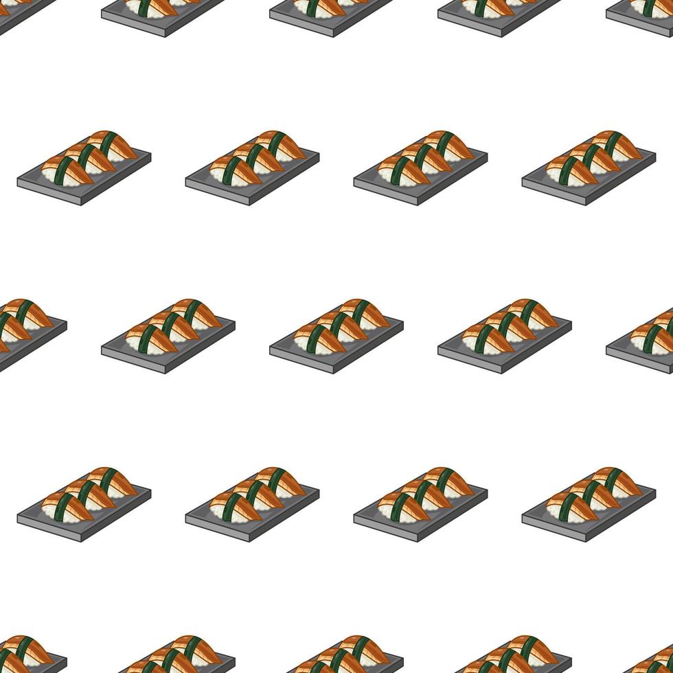 dessin animé sushi-anguille, modèle sans couture de cuisine japonaise sur fond coloré vecteur