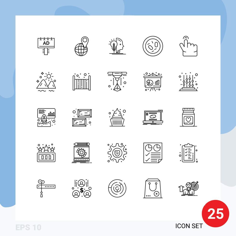 ligne d'interface mobile ensemble de 25 pictogrammes d'éléments de conception vectoriels modifiables de bactérie germinale à double utilisateur de santé vecteur