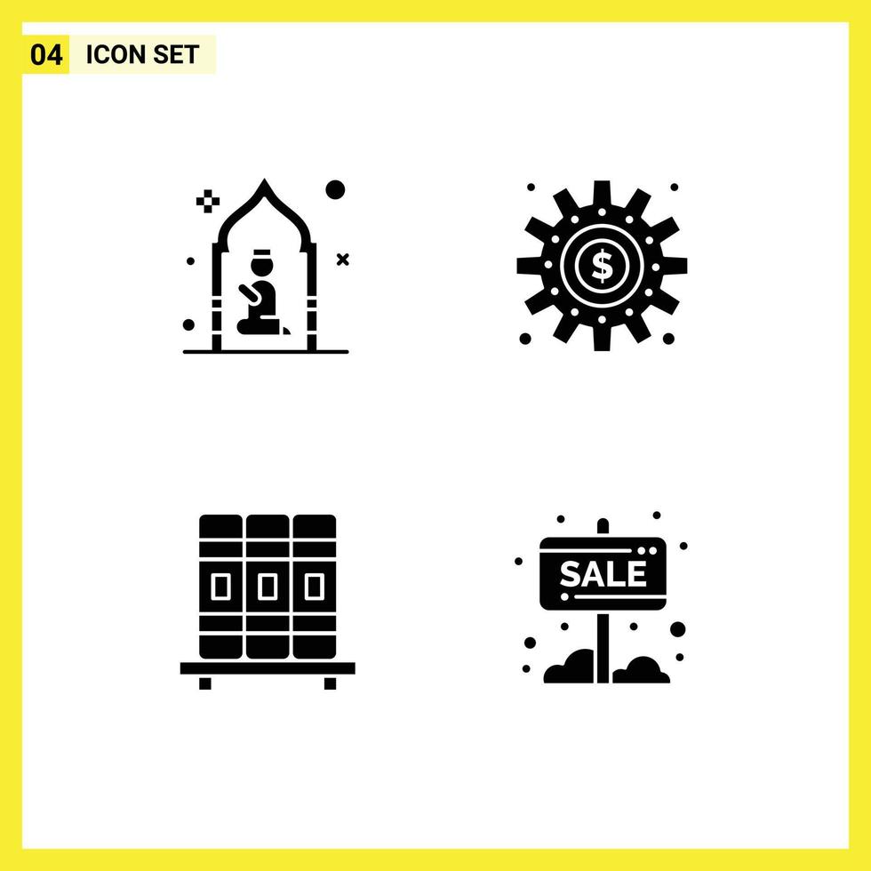 ensemble de 4 symboles d'icônes d'interface utilisateur modernes signes pour le travail de la mosquée homme faisant l'éducation éléments de conception vectoriels modifiables vecteur