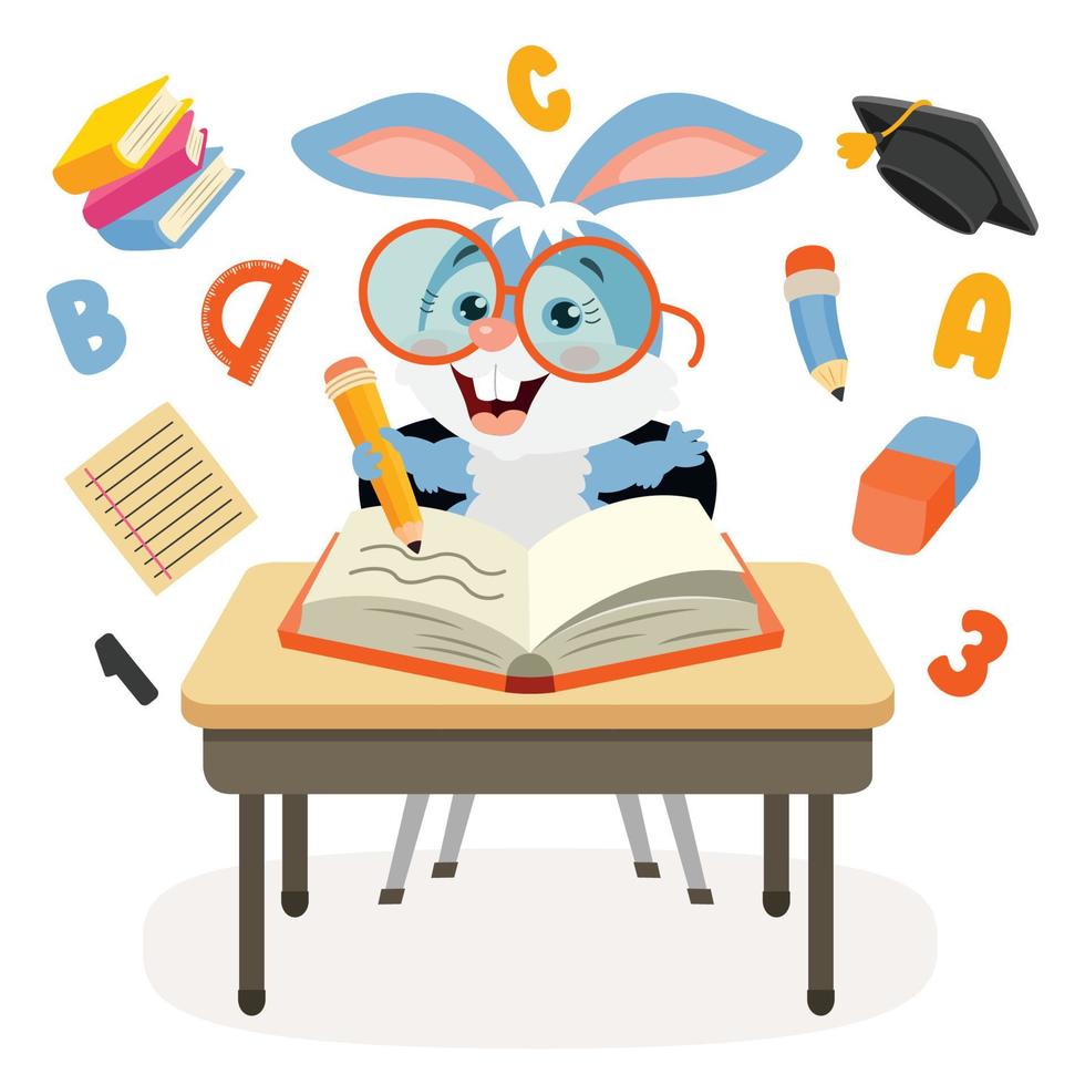 illustration de l'éducation avec lapin de dessin animé vecteur