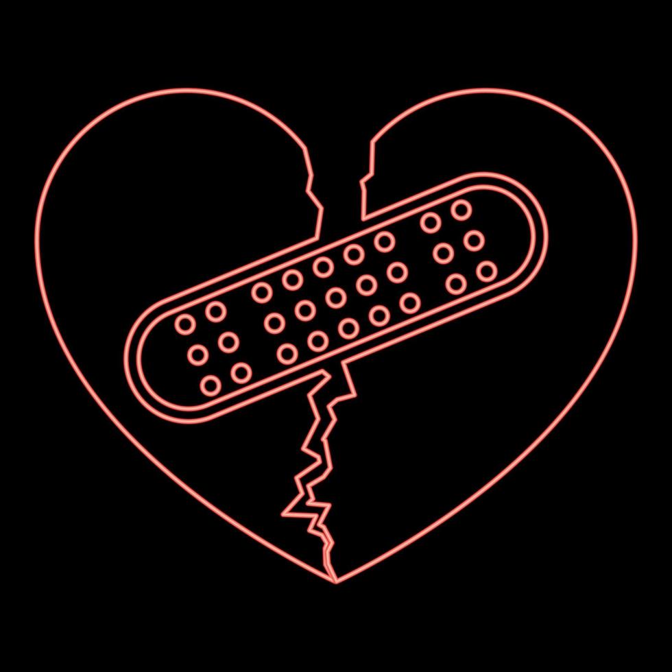coeur néon avec patch reliant deux moitiés icône illustration vectorielle de couleur noire image de style plat image d'illustration vectorielle de couleur rouge style plat vecteur
