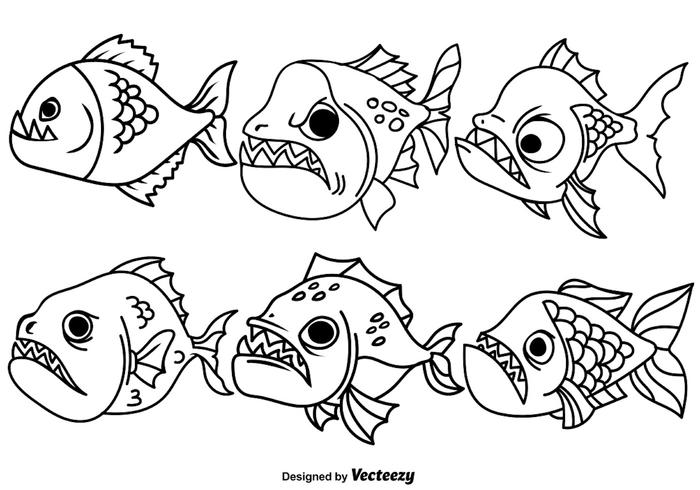 icônes de contour de vecteur de poisson piranha
