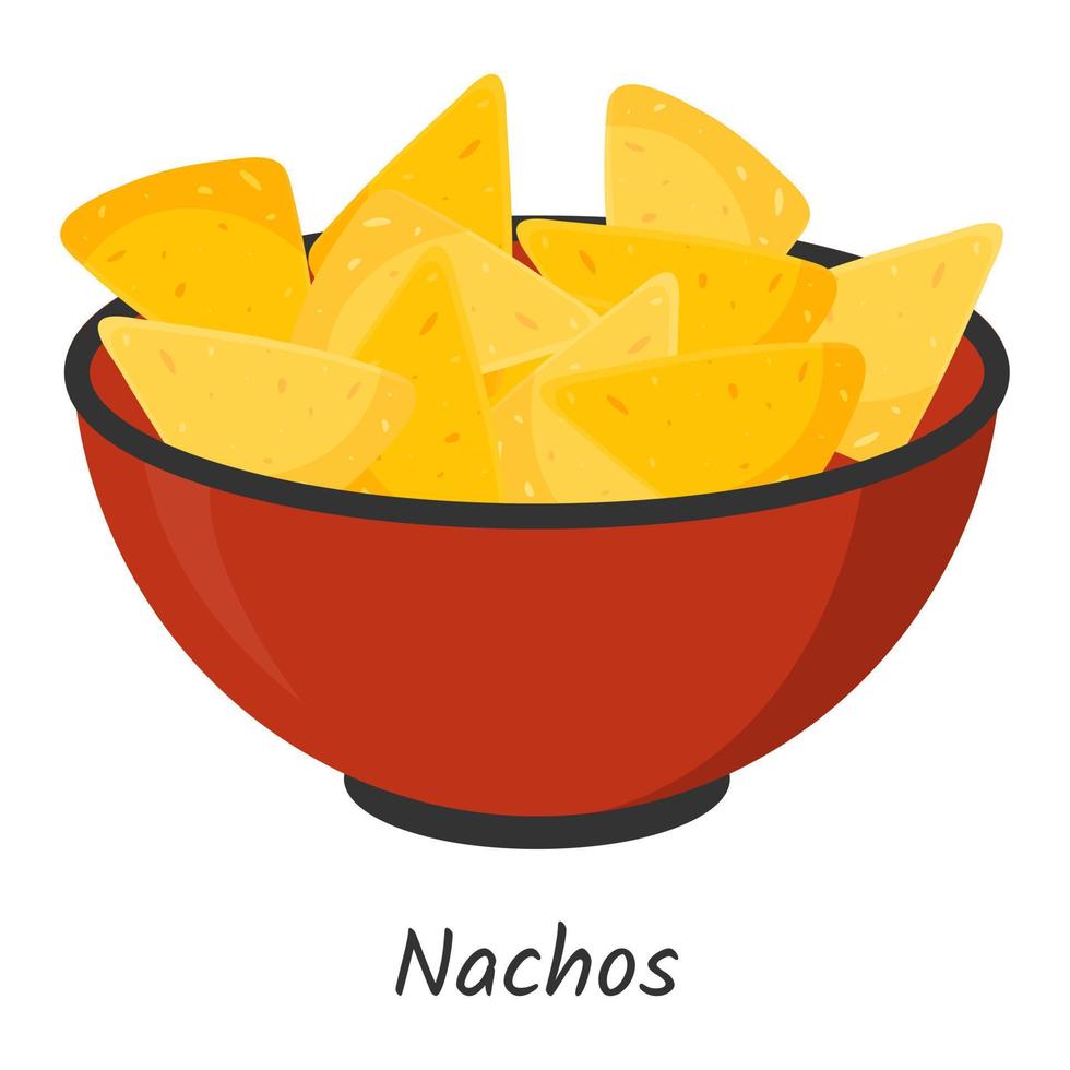 Nachos. frites mexicaines dans un bol, restauration rapide de rue. illustration vectorielle. vecteur