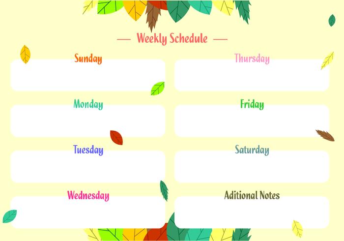 Horaire hebdomadaire Free Vector