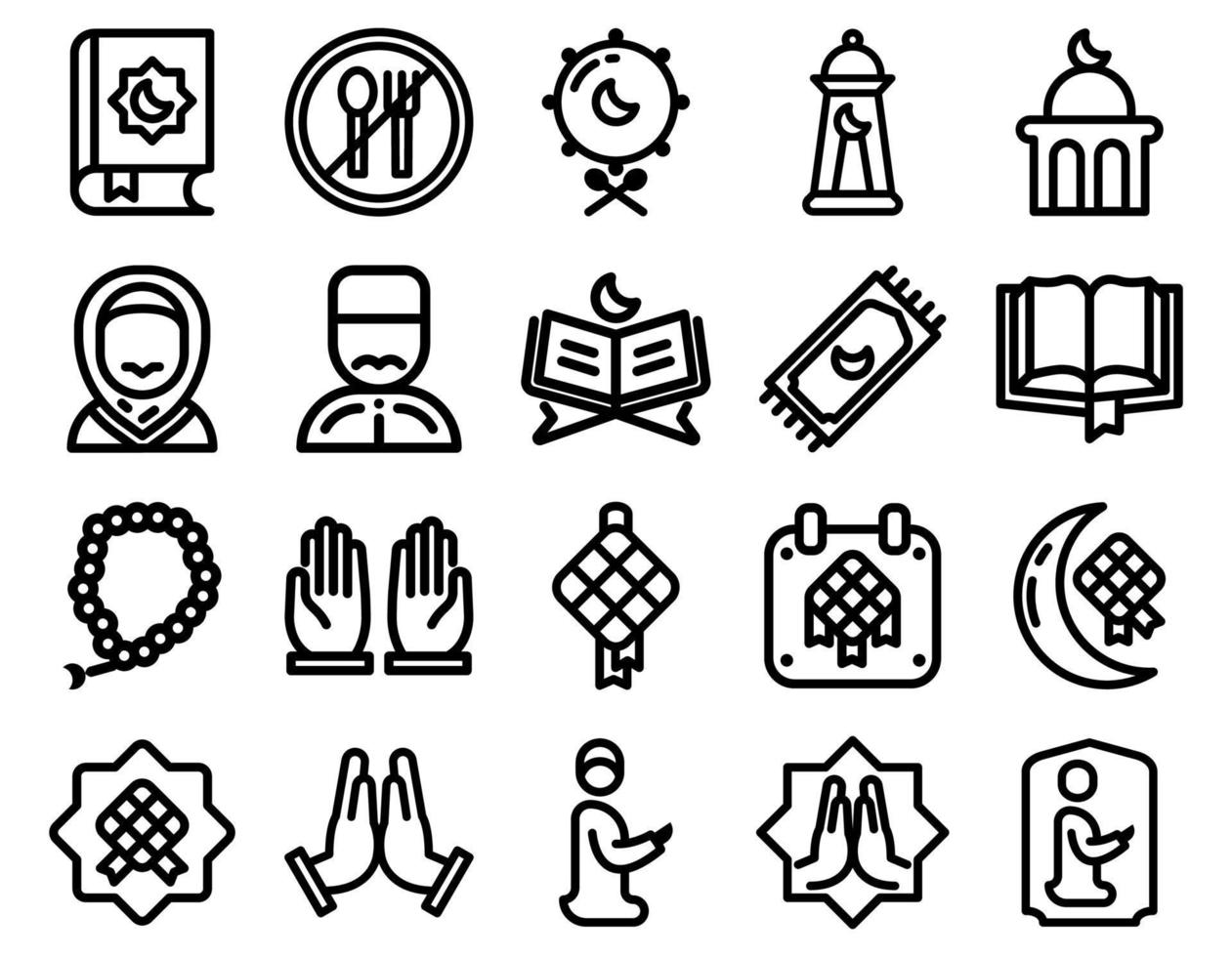 ensemble d'icônes de ligne ramadan kareem. ensemble d'icônes de ligne mince. icônes vectorielles simples eps10 vecteur