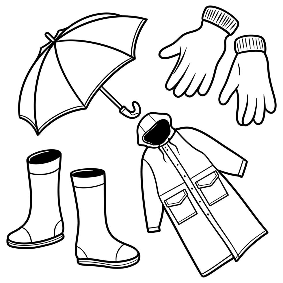 doodle set icônes d'équipement de pluie dessin au trait illustration vectorielle vecteur
