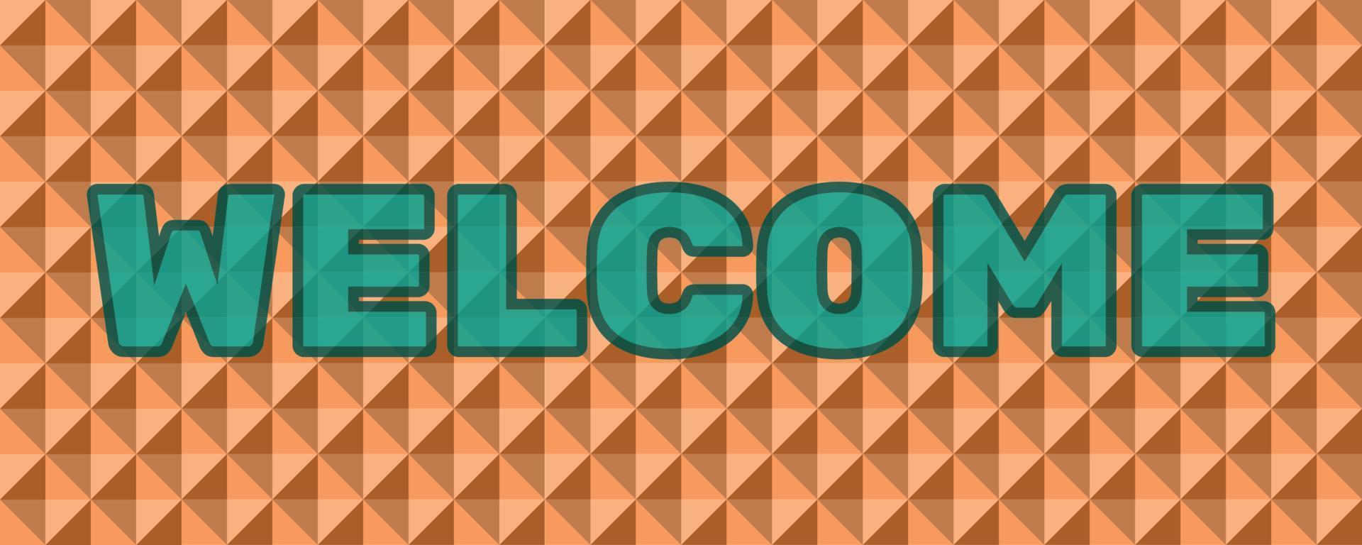 bannière de mot de bienvenue sur le motif géométrique du triangle. lettres transparentes turquoise sur fond texturé abstrait orange. panneau de bienvenue coloré. illustration vectorielle. vecteur