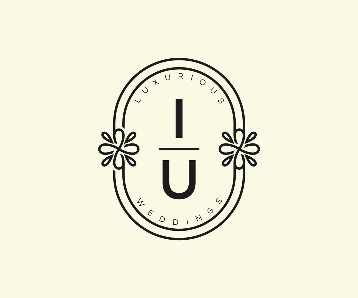 iu initiales lettre modèle de logos de monogramme de mariage, modèles minimalistes et floraux modernes dessinés à la main pour cartes d'invitation, réservez la date, identité élégante. vecteur