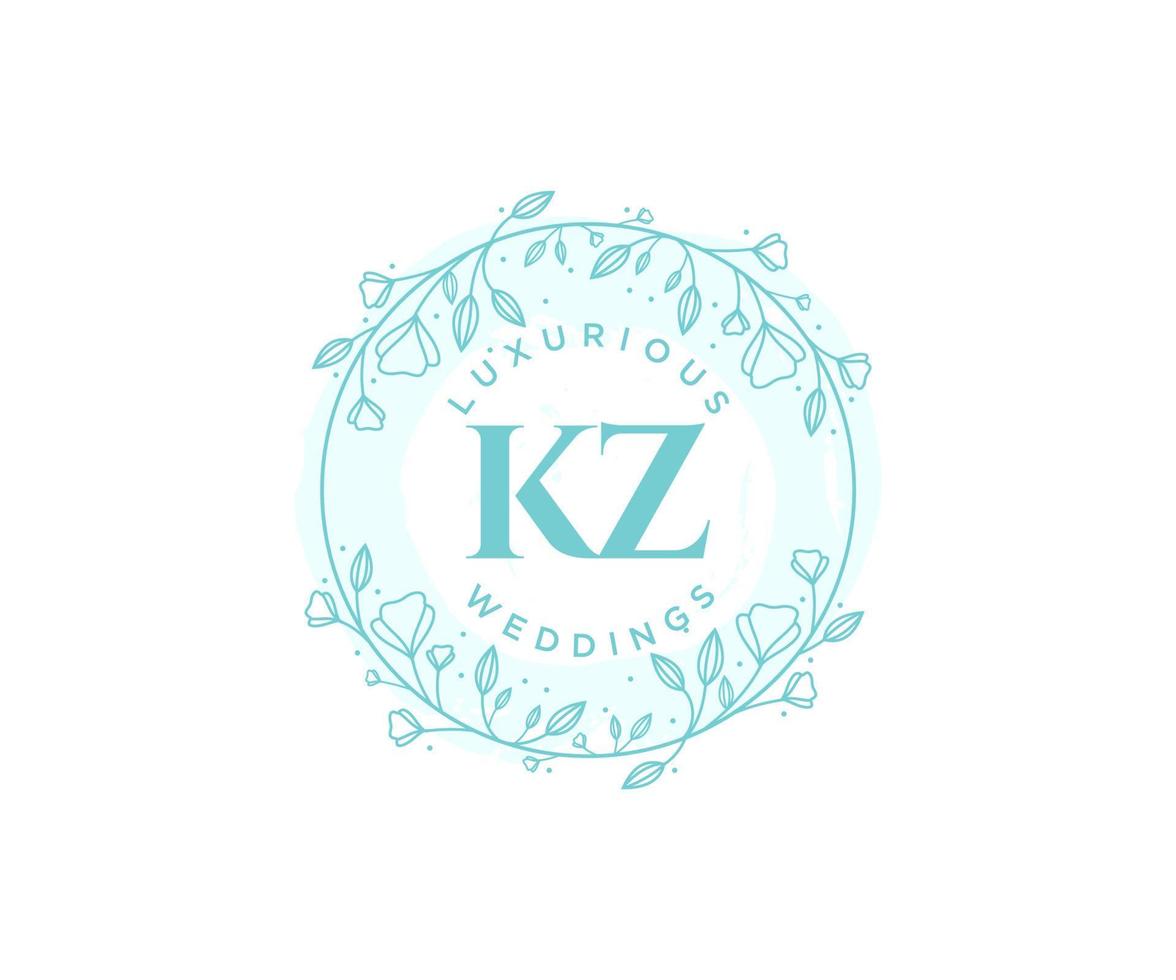 modèle de logos de monogramme de mariage lettre initiales kz, modèles minimalistes et floraux modernes dessinés à la main pour cartes d'invitation, réservez la date, identité élégante. vecteur