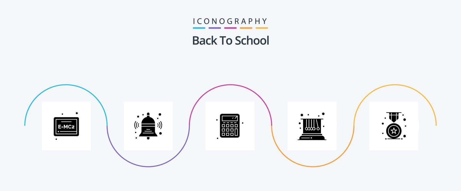 pack d'icônes de glyphe 5 de retour à l'école, y compris l'école. badge. calculer. décerner. la physique vecteur