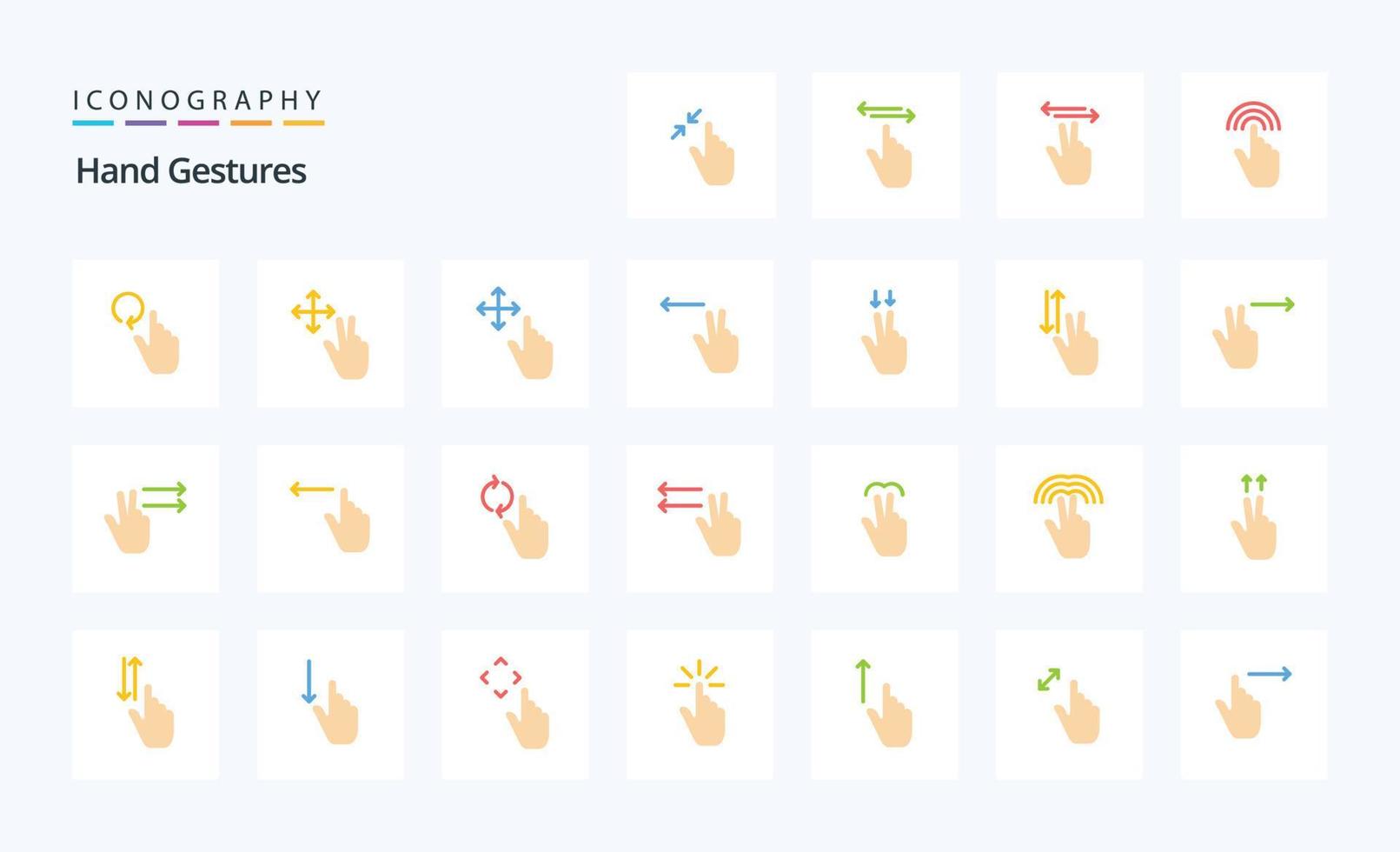pack d'icônes de couleur plate de 25 gestes de la main vecteur
