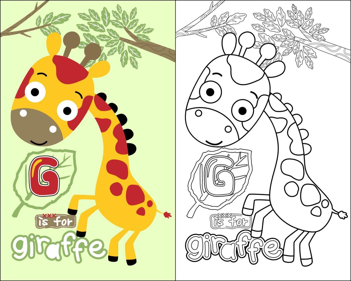 vecteur de livre de coloriage ou page avec dessin animé drôle de girafe