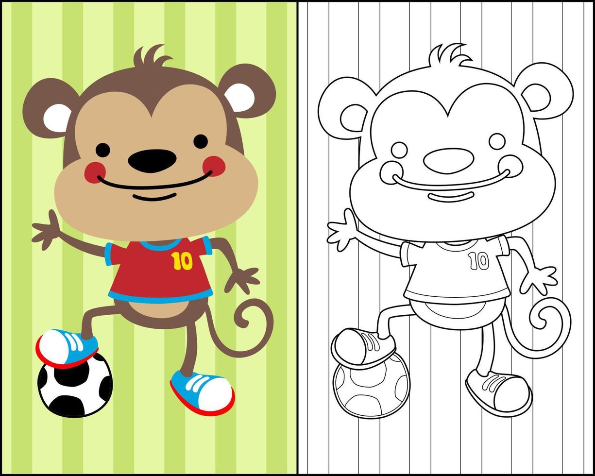 vecteur de livre de coloriage ou de page avec dessin animé de singe en costume de football