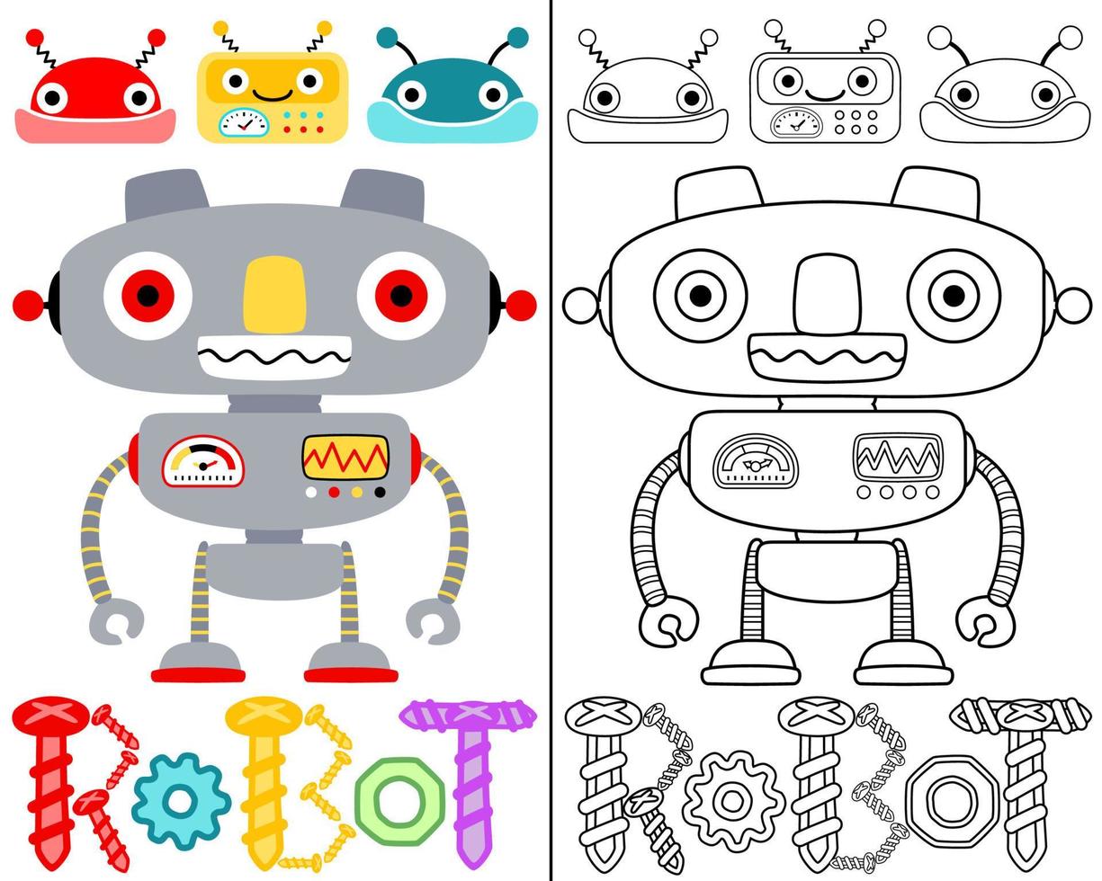 illustration vectorielle de dessin animé de robots, livre de coloriage ou page vecteur