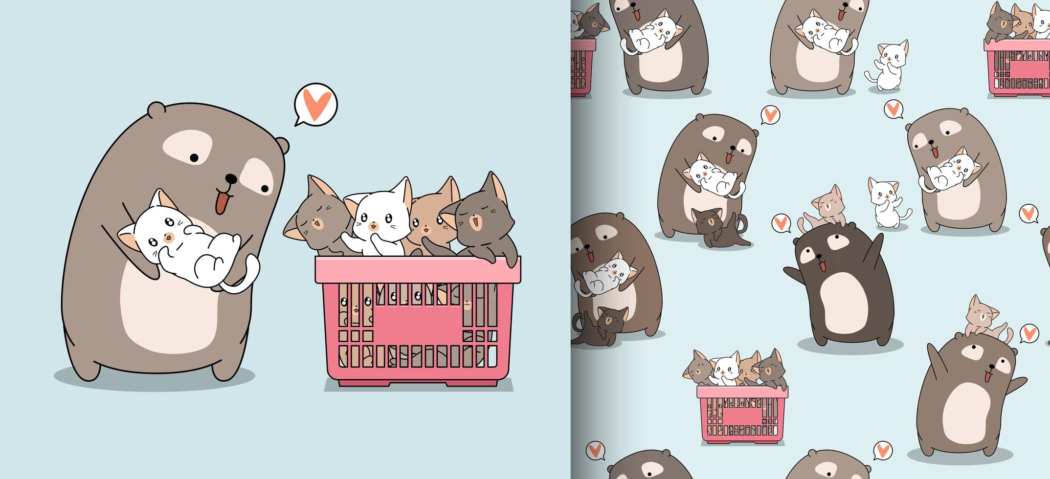 modèle sans couture dessin animé adorable ours aimant les chats vecteur