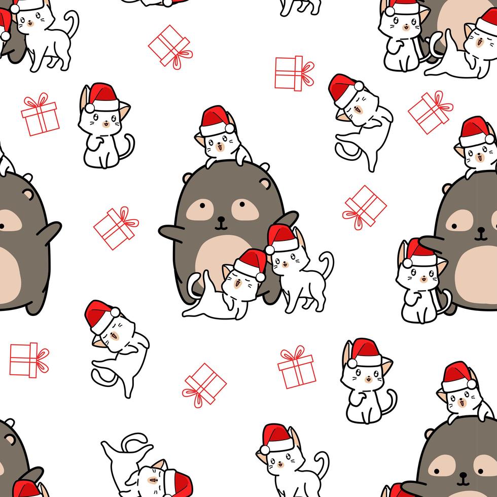 ours modèle sans couture et 4 personnages de chat à Noël vecteur