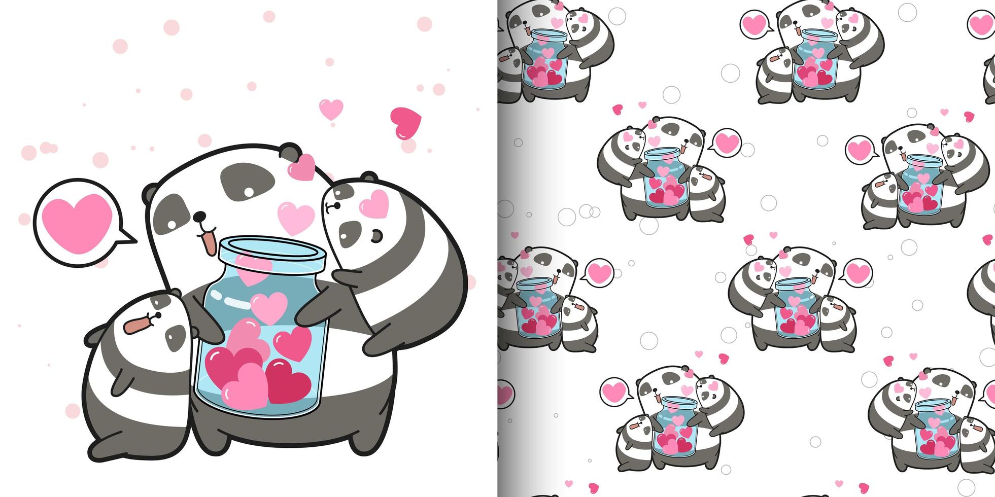 transparente motif panda kawaii transportant des coeurs en bouteille vecteur