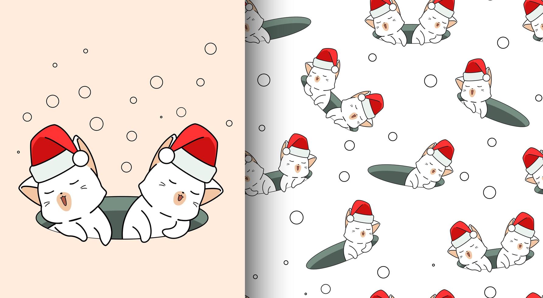 chats kawaii modèle sans couture portant bonnet de Noel vecteur