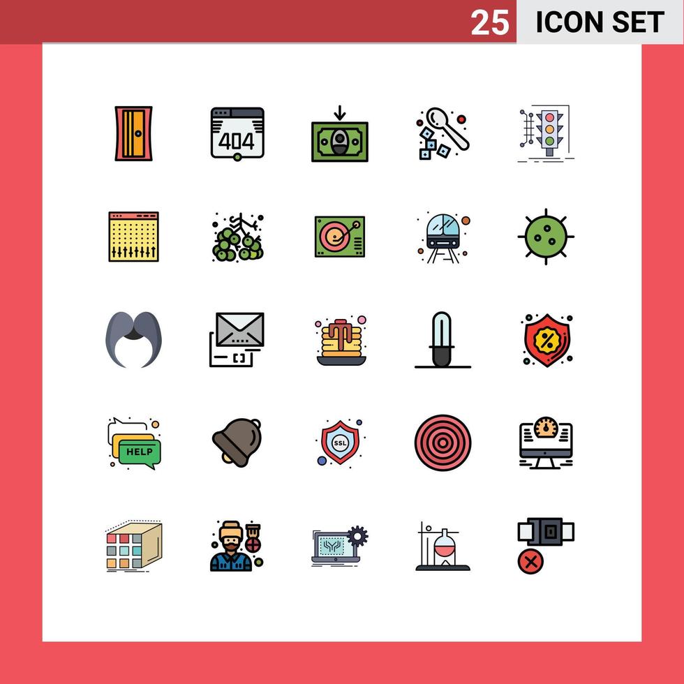 interface mobile ligne remplie couleur plate ensemble de 25 pictogrammes de surveillance du trafic gestion de l'argent cuillère éléments de conception vectoriels modifiables vecteur