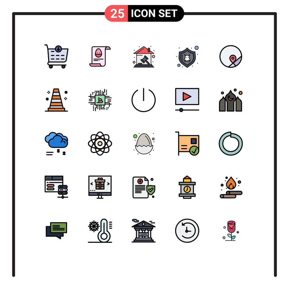 ensemble de 25 couleurs plates de lignes remplies de vecteurs sur la grille pour le bouclier de carte éléments de conception vectoriels modifiables de danger de sécurité à domicile vecteur