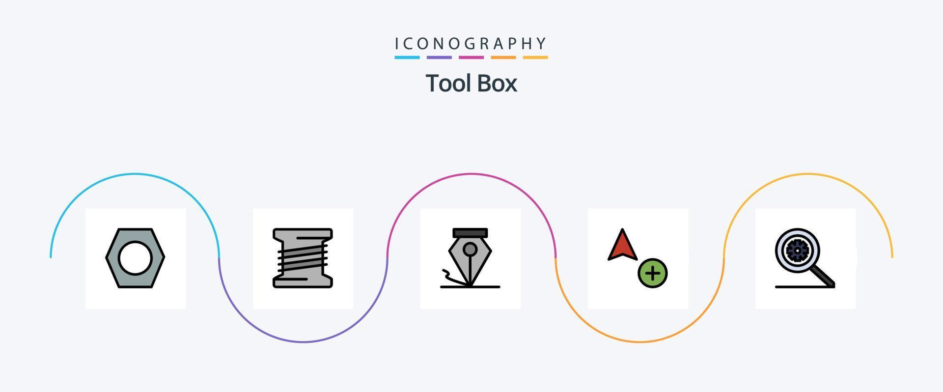 ligne d'outils rempli plat 5 pack d'icônes comprenant. stylo. rechercher. contrôle vecteur