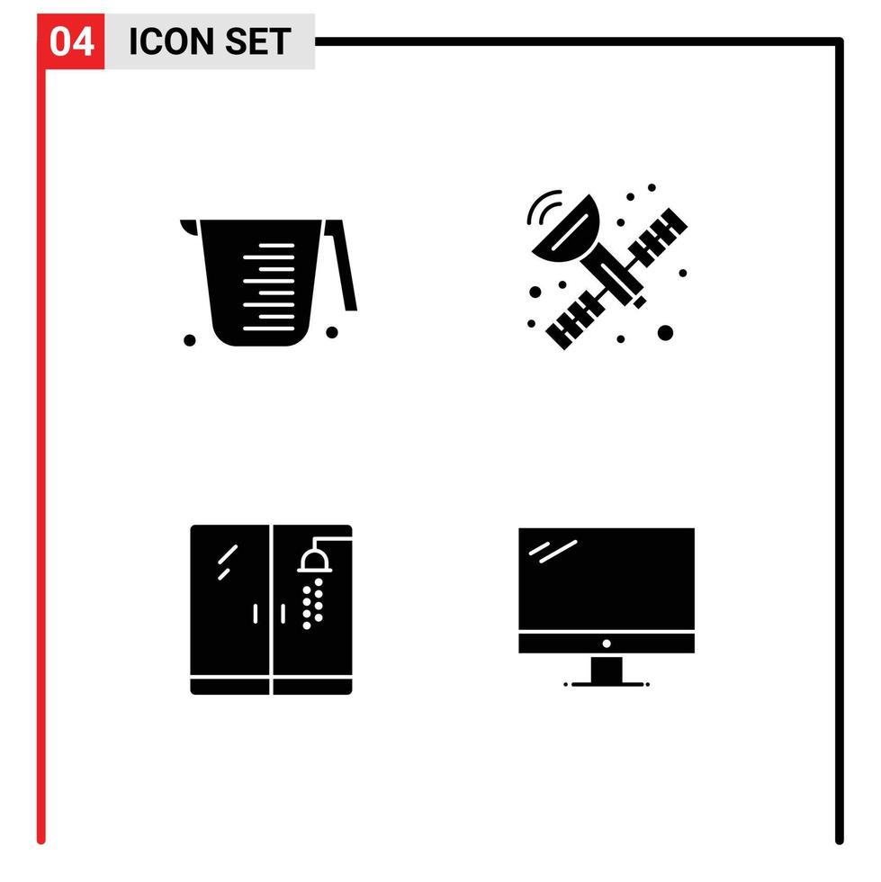 symboles d'icône universelle groupe de 4 glyphes solides modernes de douche de cuisson antenne de mesure moniteur radar éléments de conception vectoriels modifiables vecteur