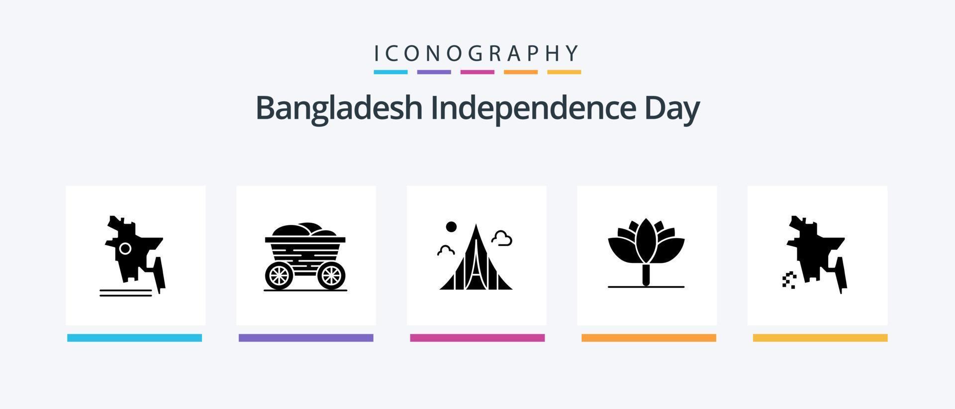 pack d'icônes glyphe 5 du jour de l'indépendance du bangladesh, y compris le bangladesh. Bangladesh. construction. tulipe. fleur. conception d'icônes créatives vecteur