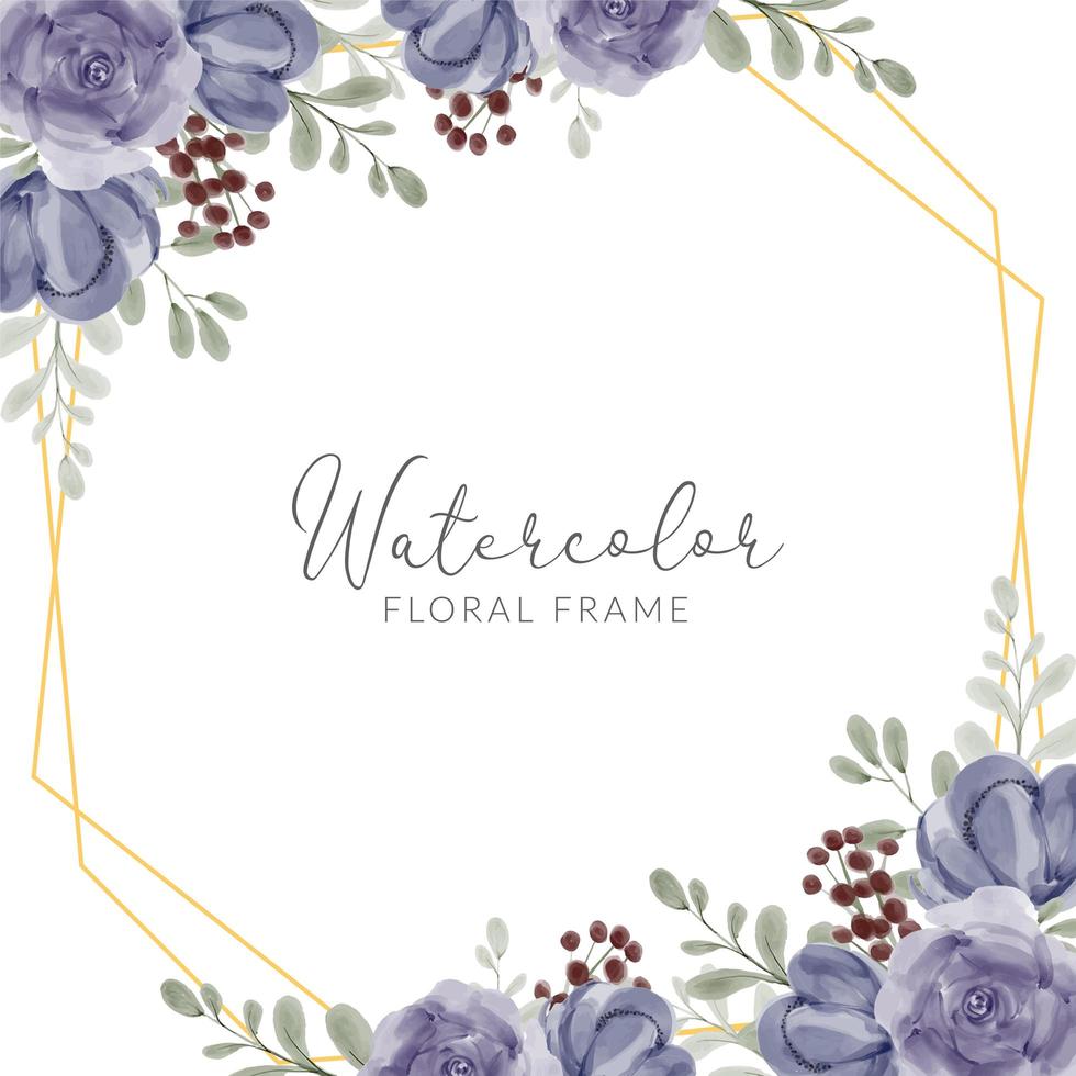 bordure de cadre floral rose violet rustique peint à la main aquarelle vecteur