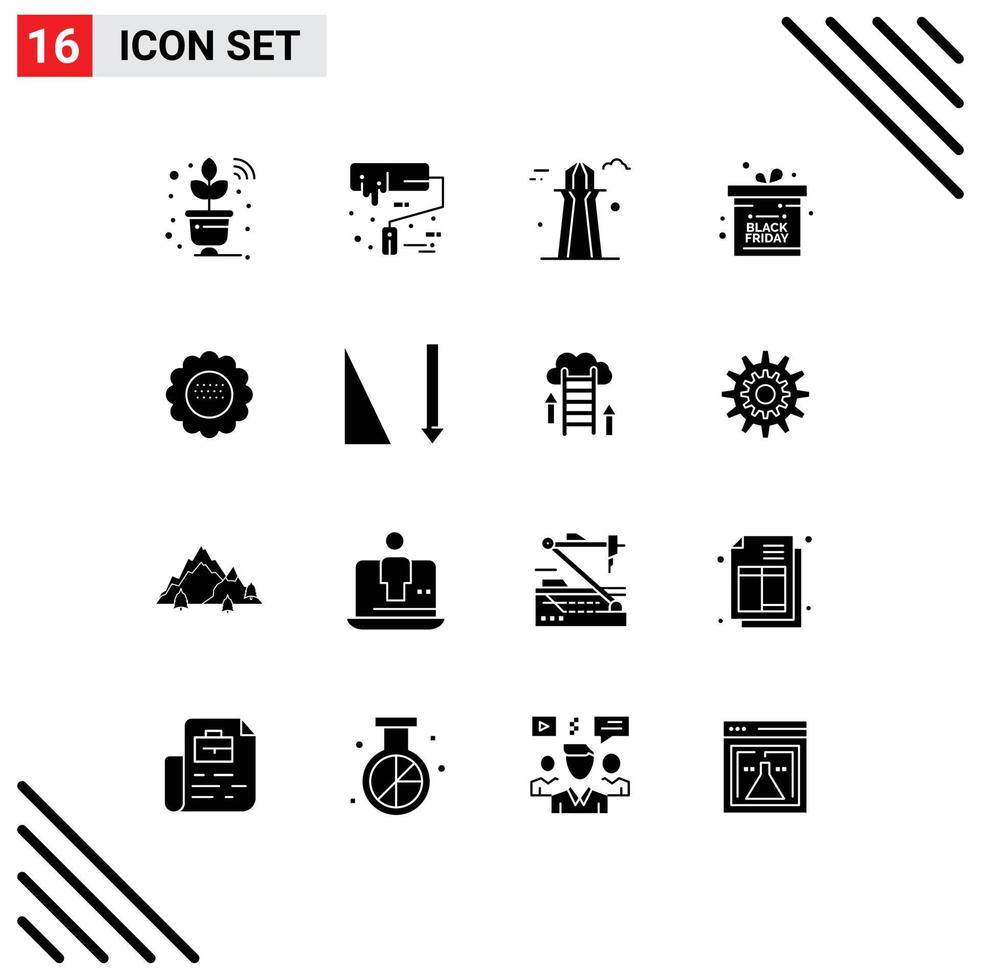 pack de 16 glyphes solides créatifs de fleur flore canada cadeau vendredi noir éléments de conception vectoriels modifiables vecteur