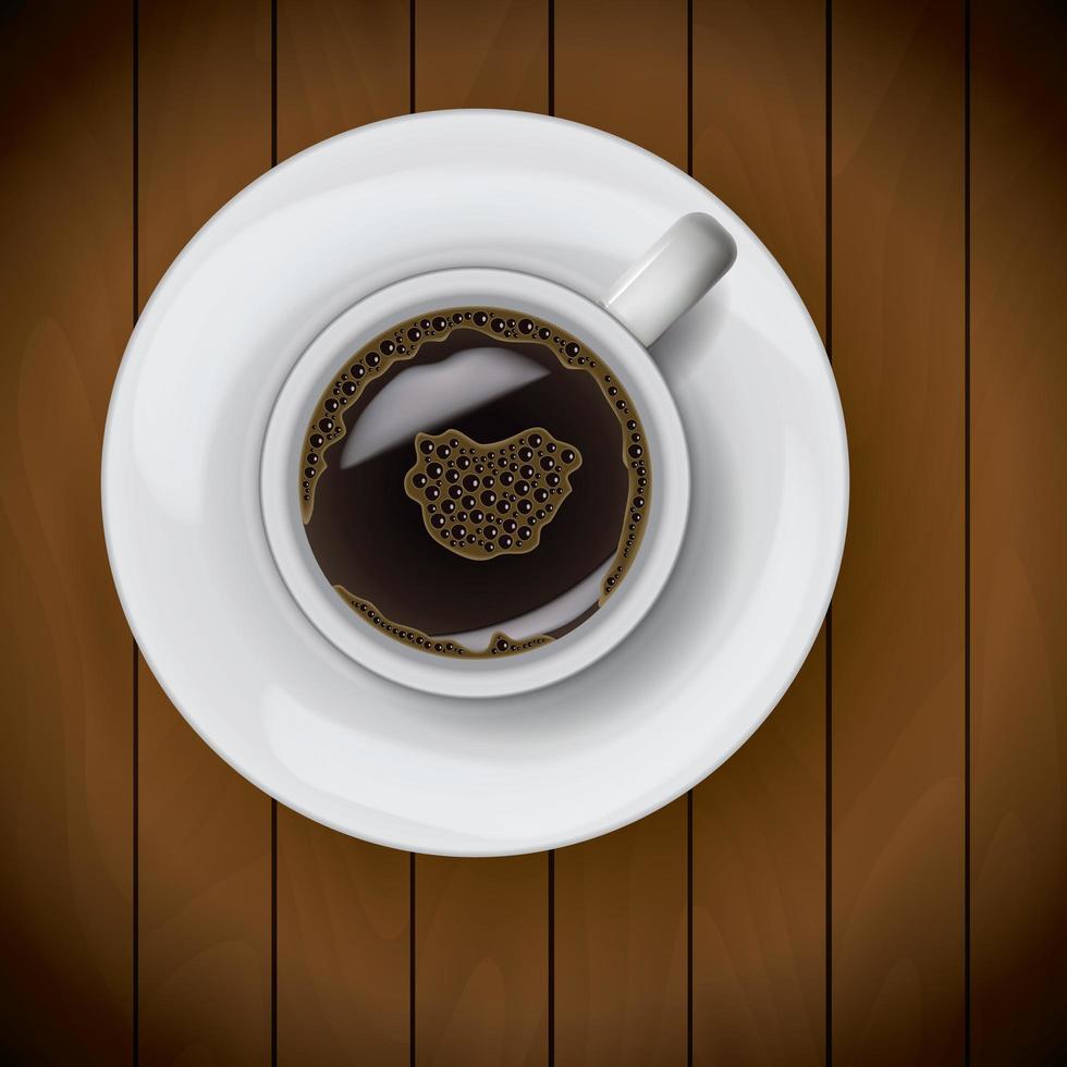 tasse à café sur plaque réaliste sur fond de bois vecteur