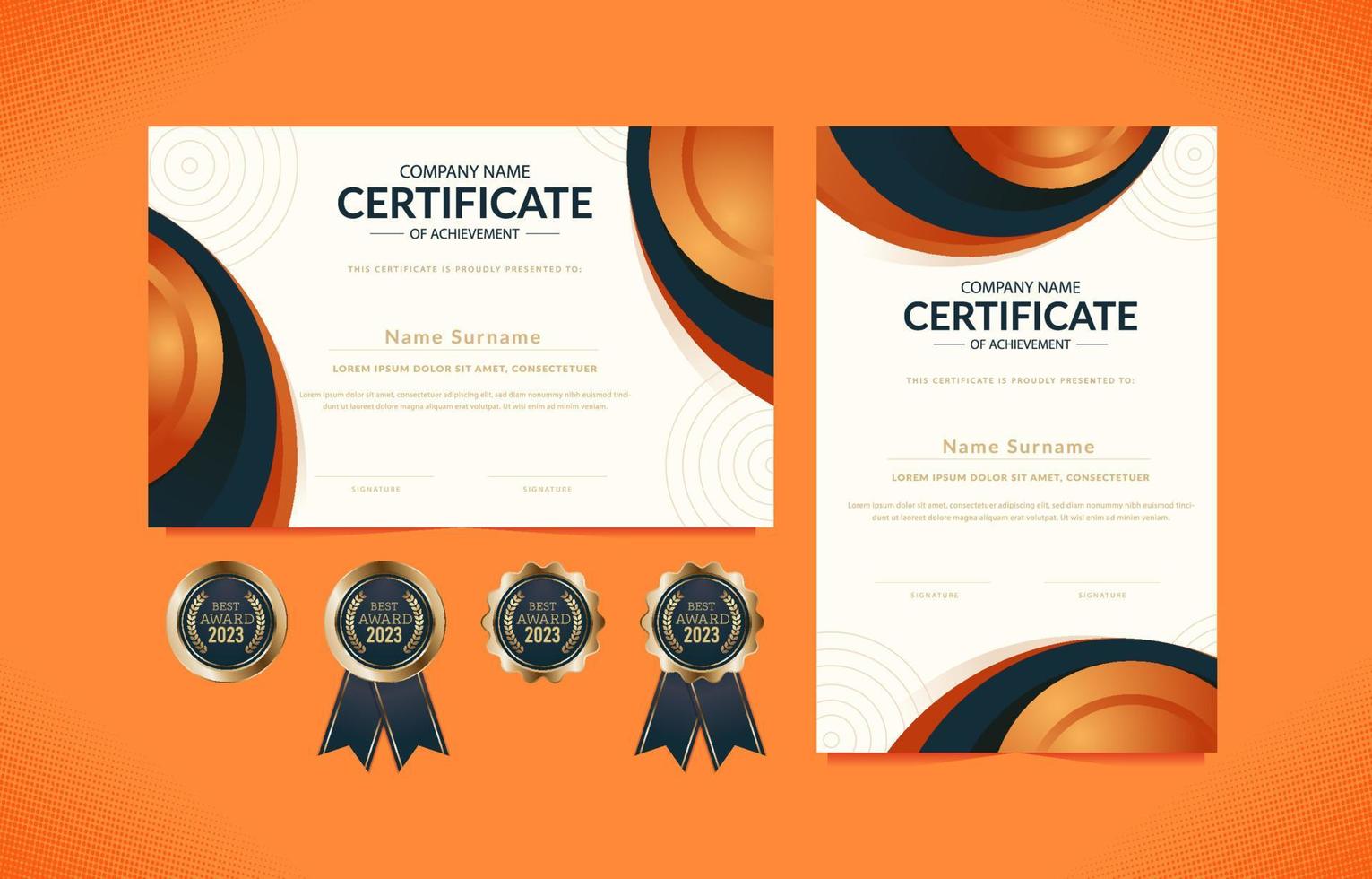 certificat moderne dégradé orange vecteur