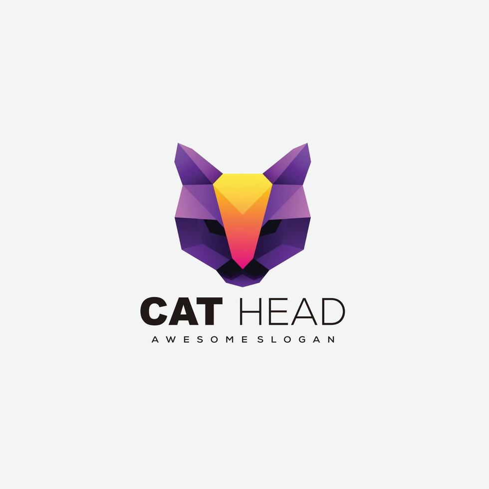 tête de chat design logo illustration couleur vecteur